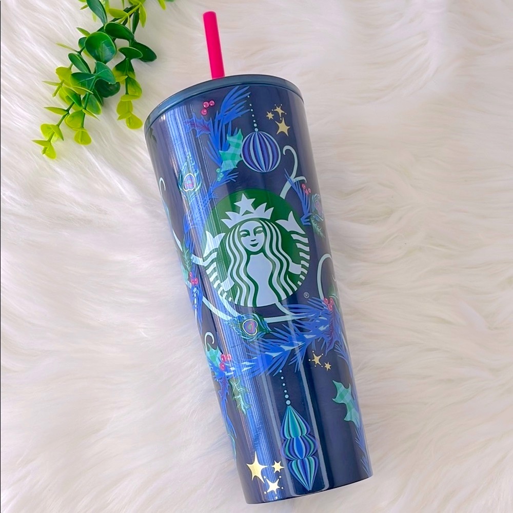 Starbucks Holiday 2024 Blue Pine & Feather Tumbler - Picture 2 of 7